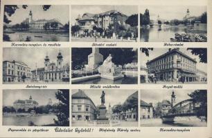 Győr, Sétatéri mulató, Royal szálló, Széchenyi tér, Royal szálló, Kisfaludy Károly szobra