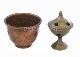 2 darab antik réz füstölőtartó, m: 5,5 cm alatt