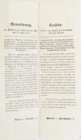 1854 Kossuth bankók birtoklásáért szóló büntetés ről szóló rendelet Bach belügyminisztertől magyar- és német nyelvű hirdetmény.