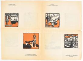 cca 1930 Kós Károly (1883-1977): 8 db erdélyi témájú linómetszete, felvágatlan íven, rajta: "17...