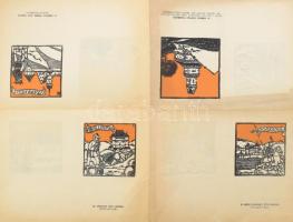 cca 1930 Kós Károly (1883-1977): 8 db erdélyi témájú linómetszete, felvágatlan íven, rajta: "17. Városi nemes őr és nemes asszony XVII. század (Kolozsvár), "18: Székely nemes XVII. század (Marosvásárhely)", "19. Szász pap, XVI. század (Szebeni városháza.)", "20. Mezei hadnagy, XVII. század (Fogaras-vára.)", "21. Vári darabont, XVII. század (Sebesvár)", "22. Jobbágy, XVII. század. (Küküllővár)", "23. Gyulafehérvári katedrális.","24. Demsus. Hunyad vármegye", linómetszetek, papír, jelzettek a dúcon, hajtott, foltos, 9x9 cm és 10,5x10x5 cm, lap kihajtva: 38x53 cm