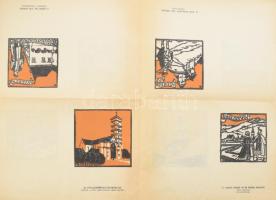 cca 1930 Kós Károly (1883-1977): 8 db erdélyi témájú linómetszete, felvágatlan íven, rajta: "17...