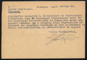 1940 Bp., Földes Ede Bizományi Könyv-, Zenemű-, Folyóirat-,Divatlap, Beszerzési és Szállítási Vállal...