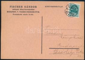 1940 Bp., Fischer Sándor antiquár könyvkereskedése reklámos megrendelőlapja, az Exodus Könyvkiadó vezetője, Szabó Imre (1904-1958) részére.