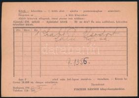 1940 Bp., Fischer Sándor antiquár könyvkereskedése reklámos megrendelőlapja, az Exodus Könyvkiadó ve...