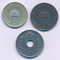 1915KB 10f alpakka + 1916KB 20f Fe + 1941. 20f Fe T:AU,XF