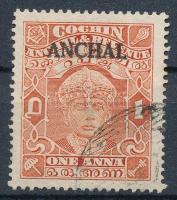 India - Cochin 1939 Anchal felülnyomással Mi A 68 I C (Mi EUR 340.-)