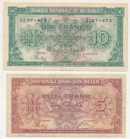 Belgium 1943. 5Fr/1B + 10Fr/2B T:F Belgium 1943. 5 Francs / 1 Belga + 10 Francs / 2 Belgas C:F Krause P#121a, P#122a