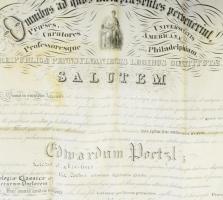 1873 Philadelphia Egyetem klasssica philologia díszes doktori diplomája, Edward Pötzl/Edward Poetzl ...