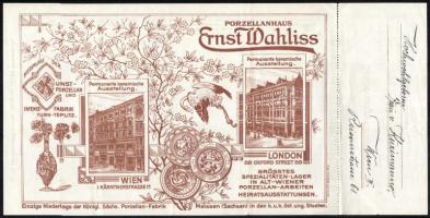 1925 Wien, Porzellanhaus Ernst Wahliss számlája, német nyelven, díszes hátoldallal, hajtott