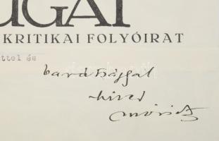 Móricz Zsigmond (1879-1942) író autográf aláírása, dedikációja a Nyugat fejléces papírján. Kartonra ...