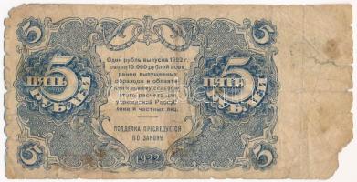 Szovjetunió / Orosz Szocialista Szövetségi Szovjet Köztársaság 1922. 5R T:G
Soviet Union / Russian ...