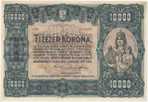 1920. 10.000K "Orell Füssli Zürich" "MINTA" perforációval és piros "000 - 000000" sorozat- és sorszámmal T:AU hajlások a sarkoknál és a széleken Hungary 1920. 10.000 Korona with "MINTA" (SPECIMEN) perforation and with red "000 - 000000" serial numbers C:AU folds at corners and edges Adamo K41M1a