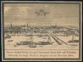 XIX. sz. vége "Nemes Szabad Királyi Szeged Városának Banát felől való Tekéntete", Szeged reformkor körüli ábrázolása egy XIX. sz. végi újságkivágáson, 17x22 cm