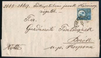 1873 Réznyomat 10kr egyes bérmentesítés távolsági levélen "ESZTERGOM" - "KORPONA" - Bozók