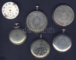 Századeleji ezüst (Ag) óratokok (2x) + 2db működésképtelen ezüst óra