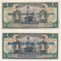 Bolívia DN(1929) 1B (2xklf) "BANCO CENTRAL DE BOLIVIA" kék- és a másik fekete felülbélyegzéssel T:F szép papír Bolivia ND(1929) 1 Boliviano (2xdiff) with "BANCO CENTRAL DE BOLIVIA" blue- and the other one with black overprint C:F fine paper Krause P#112