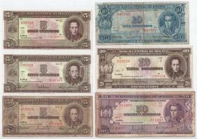 Bolívia 1945. 5B (3xklf) + 10B + 20B + 50B T:F, közte 2db AU Bolivia 1945. 5 Bolivianos (3xdiff) + 10 Bolivianos + 20 Bolivianos + 50 Bolivianos C:F, in it 2pcs AU