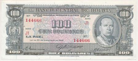 Bolívia 1945. 100B T:AU pici saroktörés Bolivia 1945. 100 Bolivianos C:AU small corner error Krause P#147