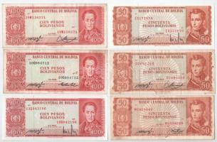 Bolívia 1962. 50B (3xklf) + 100B (3xklf) T:F, közte 2db AU Bolivia 1962. 50 Bolivianos (3xdiff) + 100 Bolivianos (3xdiff) T:F, in it 2pcs AU Krause P#162, P#163