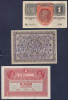 Kis korona tétel 1916-22. 1K (3x) fekete "Deutschösterreich" fny-sal, egymásutáni sorszámo...