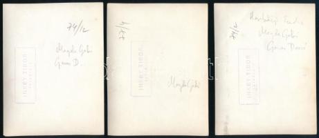 cca 1965 Garas Dezső és más színészek, Inkey Tibor pecséttel jelzett fotói, 3 db, egyik felületén tö...