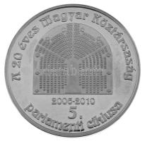Bognár György (1944-) 2010. "A 20 éves Magyar Köztársaság 5. parlamenti ciklusa" Ag emlékérem eredeti dísztokban, tanúsítvánnyal (62,30g/0.925/50mm) T:AU (eredetileg PP) ujjlenyomat, patina