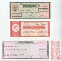 Bolívia 1982-1985. "BANCO DENTRAL DE BOLIVIA" utazási csekkek, 5000B + 500.000B + 5.000.000B értékben T:AU Bolivia 1982-1985. "BANCO DENTRAL DE BOLIVIA" travellers cheque from 5000 Bolivianos + 500.000 Bolivianos + 5.000.000 Bolivianos value C:AU Krause P#172, P#189, P#192A