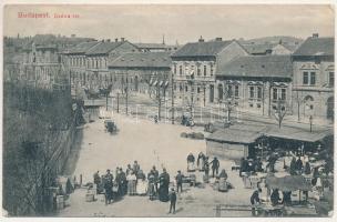 1909 Budapest II. Széna tér, piac, villamos (ázott / wet damage)