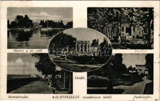 1947 Balatonlelle, részlet a víz felől, pavilon, strand, ebédlő, park (EK)