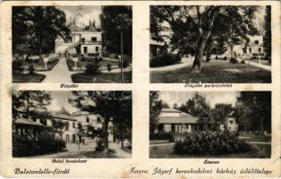 1934 Balatonlelle, Ferenc József kereskedelmi kórház üdülőtelepe, főépület, park, belső homlokzat, étterem (Rb)