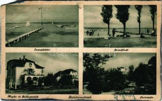 1943 Balatonszárszó, Csónakkikötő, Strandfürdő, Magda- és Balla penziók, park (b)