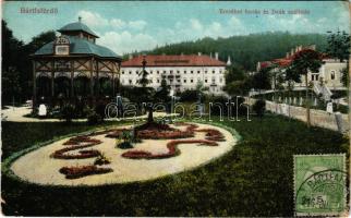 Bártfafürdő, Bardejovské Kúpele, Bardiov, Bardejov; Erzsébet-forrás és Deák szálloda. Özv. Abráhámovitsné kiadása / spa, mineral spring source, hotel (EK)