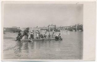 1927 Marosvásárhely, Targu Mures; Maros folyó duzzasztó gátja, csónakázók / Mures river dam, boat. photo (EK)