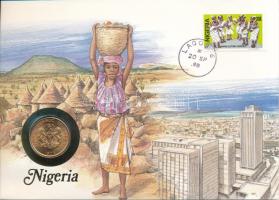 Nigéria 1974. 1k felbélyegzett borítékban, bélyegzéssel, német nyelvű leírással T:UNC Nigeria 1974. 1 Kobo in envelope with stamp and cancellation, with German description C:UNC