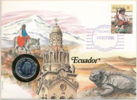 Ecuador 1985. 1S felbélyegzett borítékban, bélyegzéssel, német nyelvű leírással T:UNC Ecuador 1985. 1 Sucre in envelope with stamp and cancellation, with German description C:UNC