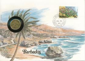 Barbados 1973. 5c felbélyegzett borítékban, bélyegzéssel, német nyelvű leírással T:UNC Barbados 1973. 5 Cents in envelope with stamp and cancellation, with German description C:UNC