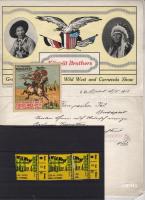 1914 Könyöt cirkusz dekoratív levél, levélzáró + 3 db jegy