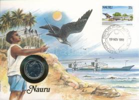 Ausztrália / Nauru 1990. 10c felbélyegzett borítékban, bélyegzéssel, német nyelvű leírással T:UNC Australia / Nauru 1990. 10 Cents coin in envelope with stamp and cancellation, with German description C:UNC