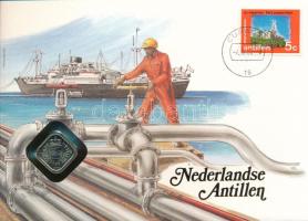 Holland-Antillák 1985. 5c felbélyegzett borítékban, bélyegzéssel, német nyelvű leírással T:UNC Netherlands Antilles 1985. 5 Cents in envelope with stamp and cancellation, with German description C:UNC