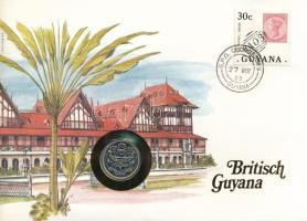 Guyana 1985. 25c, felbélyegzett borítékban, bélyegzéssel, német nyelvű leírással T:UNC Guyana 1985. 25 Cents in envelope with stamp and cancellation, with German description C:UNC