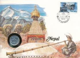 Nepál 1975. 5p felbélyegzett borítékban, bélyegzéssel, német nyelvű leírással T:AU Nepal 1975. 5 Paisa in envelope with stamp and cancellation, with German description C:AU