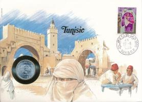 Tunézia 1983. 5M, felbélyegzett borítékban, bélyegzéssel, német nyelvű leírással T:UNC Tunisia 1983. 5 Millim in envelope with stamp and cancellation, with German description C:UNC