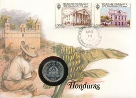 Honduras 1980. 10c Cu-Ni felbélyegzett borítékon, bélyegzéssel, német nyelvű leírással T:UNC Honduras 1980. 10 Centavos Cu-Ni in envelope with stamp, with German description C:UNC