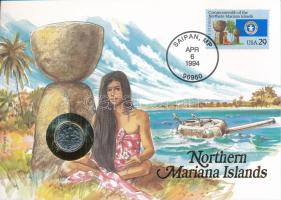 Amerikai Egyesült Államok / Észak Mariana-szigetek 1994P 10c felbélyegzett borítékban, bélyegzéssel, német nyelvű leírással T:UNC USA / Northern Mariana Islands 1994P 1 Dime in envelope with stamp, cancellation and a prospectus in german C:UNC