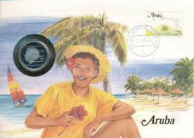 Aruba 1988. 1Fl Cu-Ni "Beatrix" bélyeges érmés borítékon, német nyelvű ismertetővel T:AU (eredetileg PP) Aruba 1988. 1 Florin Cu-Ni "Beatrix" coin letter with stamp and German description C:AU (originally PP)