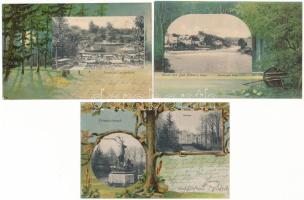 4 db RÉGI hosszú címzéses német szecessziós litho képeslap / 4 pre-1905 German Art Nouveau litho postcards: Langenfelde, Ugleisee, Friedrichsruh, Bad Kösen