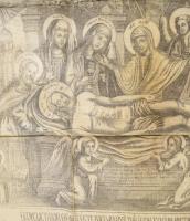 Antimenzion - Krisztus siratásának jelenetével. 1751, magyar, vászonra nyomott fametszet, a kereszt ...