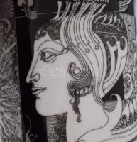 Hollóházi Szász Endre által tervezett mintával díszített porcelán váza. Matricás, jelzett, kopott, m...