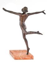 Kerényi Jenő (1908-1975): Táncosnő. Patinázott bronz, márvány talapzaton, jelzett a talpán, illetve ...
